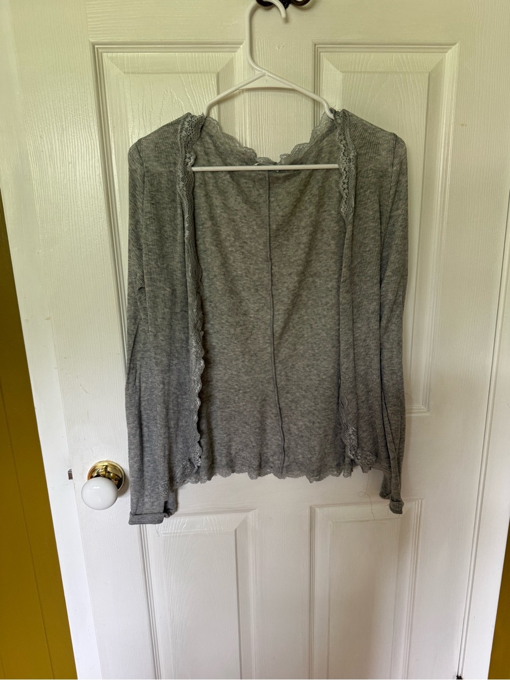 Free People Gray Lace Trim Open Cardigan